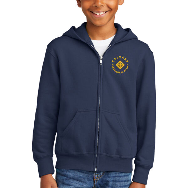 Port & Company® Youth Core Fleece Full-Zip Hooded Sweatshirt - Embroidered Logo Thumbnail