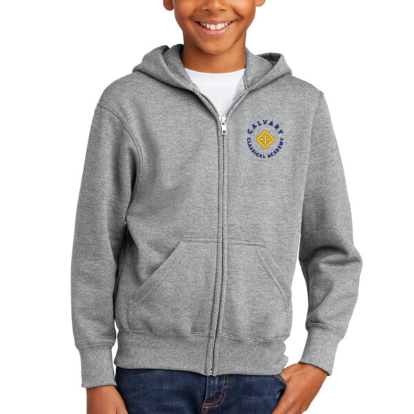 Port & Company® Youth Core Fleece Full-Zip Hooded Sweatshirt - Embroidered Logo Thumbnail