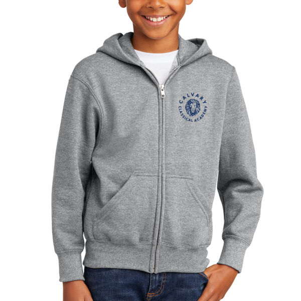 Port & Company® Youth Core Fleece Full-Zip Hooded Sweatshirt - Embroidered Logo Thumbnail