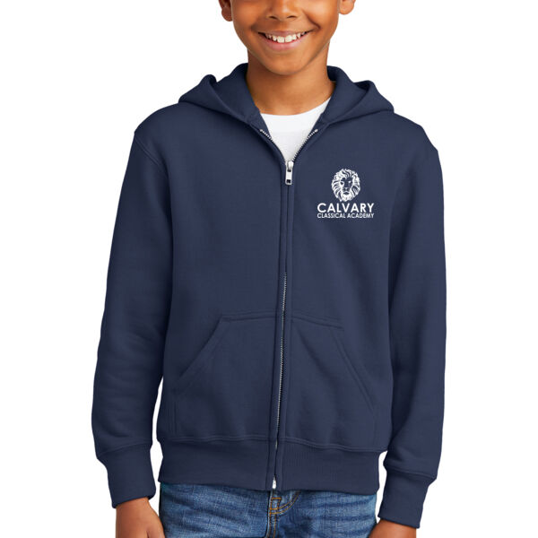 Port & Company® Youth Core Fleece Full-Zip Hooded Sweatshirt - Embroidered Logo Thumbnail